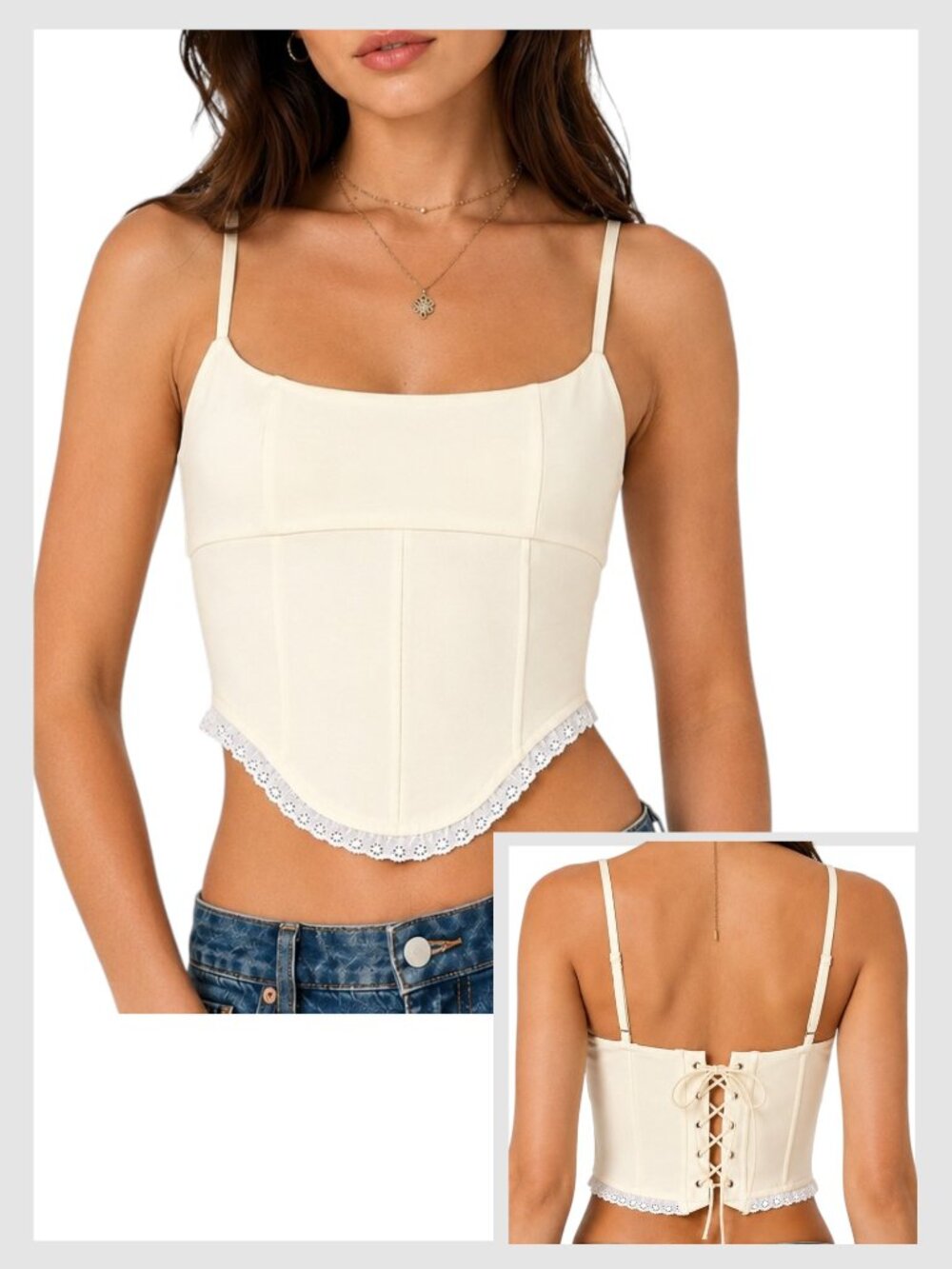 Edikted Thora Lace Up Corset Cream Crop Top XS